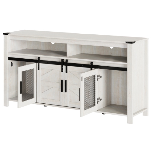 WAMPAT TV Stand for 65+ Inch TVs, Farmhouse Entertainment Center with Mesh & Sliding Barn Doors, Wood Media Console with Soundbar & Adjustable Shelf,