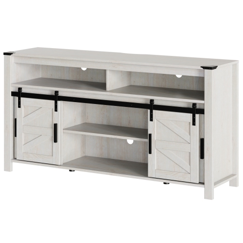 WAMPAT TV Stand for 65+ Inch TVs, Farmhouse Entertainment Center with Mesh & Sliding Barn Doors, Wood Media Console with Soundbar & Adjustable Shelf,