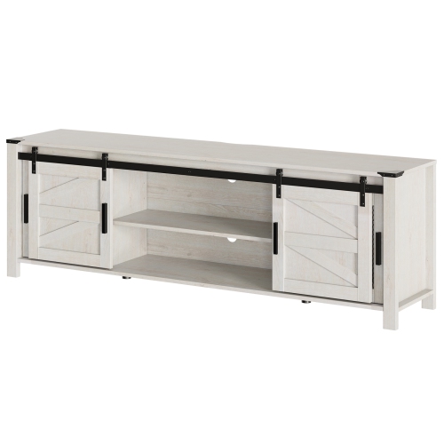 WAMPAT Farmhouse TV Stand for 75 Inch TV with Sliding Barn Door, Wood Mid Center with Blue Light for Living Room Bedroom, 70" TV Console Table