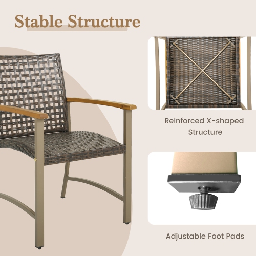 Gymax Outdoor Rattan Chair Set of 4 Patio PE Wicker Dining Chairs w/ Acacia Wood Armrests Balcony Poolside