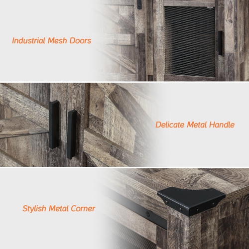 WAMPAT LED Farmhouse TV Stand for 75 Inches TV with Sliding Barn Door,Wood Mid Center with Blue Light for Living Room Bedroom,70" TV Console Table