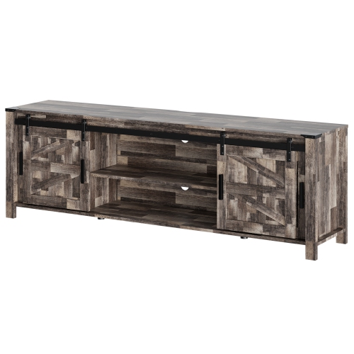 WAMPAT LED Farmhouse TV Stand for 75 Inches TV with Sliding Barn Door,Wood Mid Center with Blue Light for Living Room Bedroom,70" TV Console Table