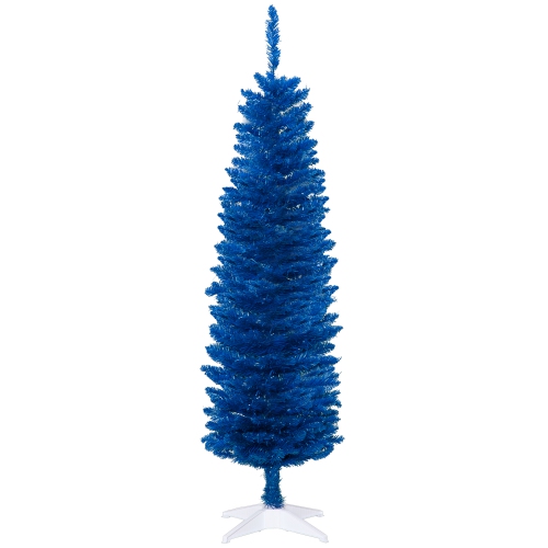 HOMCOM 5' Pencil Christmas Tree, Slim Artificial Xmas Tree with Realistic Branches, Sturdy Stand, Deep Blue