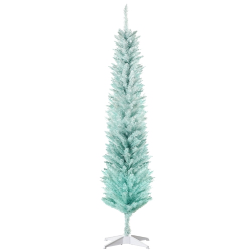 HOMCOM 6' Pencil Christmas Tree, Slim Artificial Xmas Tree with Realistic Branches, Sturdy Stand, Gradient Blue