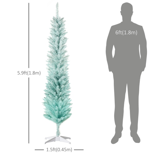 HOMCOM 6' Pencil Christmas Tree, Slim Artificial Xmas Tree with Realistic Branches, Metal Stand, Gradient Blue