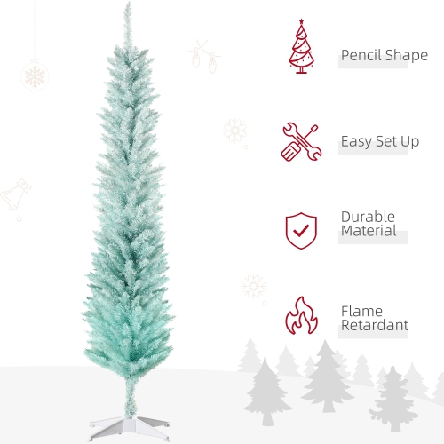 HOMCOM 6' Pencil Christmas Tree, Slim Artificial Xmas Tree with Realistic Branches, Metal Stand, Gradient Blue