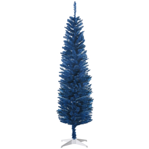 HOMCOM  6' Pencil Christmas Tree, Slim Artificial Xmas Tree With Realistic Branches, Sturdy Stand, Deep In Blue