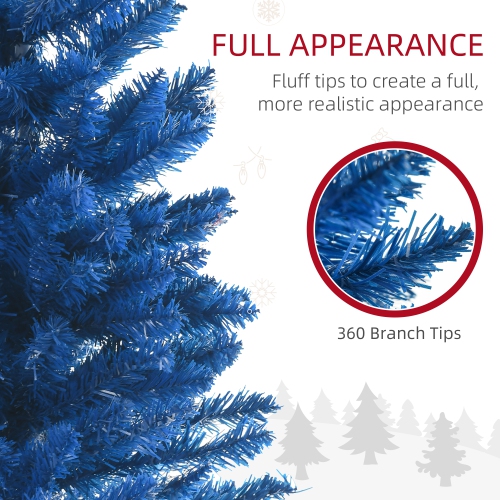 HOMCOM 6' Pencil Christmas Tree, Slim Artificial Xmas Tree with Realistic Branches, Sturdy Stand, Deep Blue