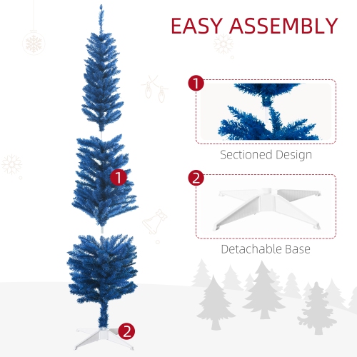 HOMCOM 6' Pencil Christmas Tree, Slim Artificial Xmas Tree with Realistic Branches, Sturdy Stand, Deep Blue