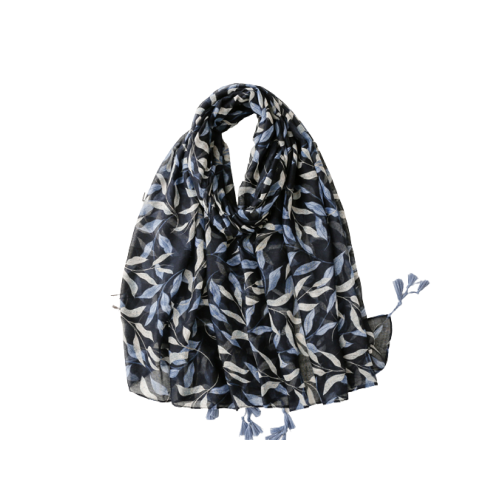 Navy leaf scarf with tassels - Don't AsK