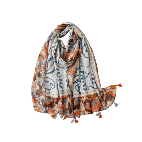 Blue and orange terrazzo scarf with tassels - Don't AsK