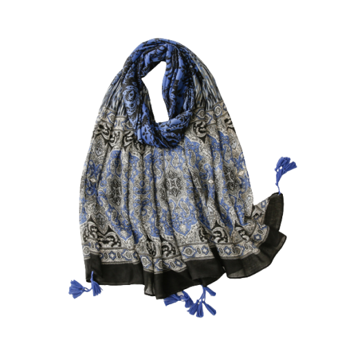 Blue And Black Damask Scarf - Don't AsK