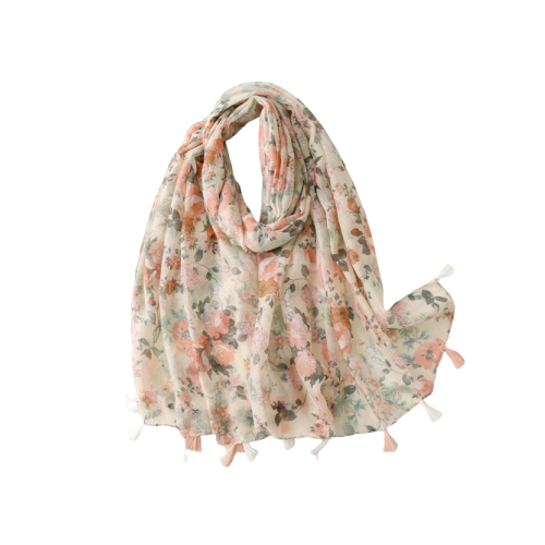 Delicate pink roses scarf with tassels - Don't AsK