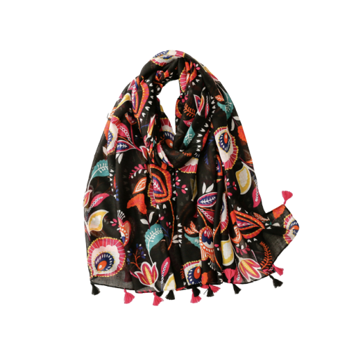 Colourful paisley and flower scarf with tassels - Don't AsK