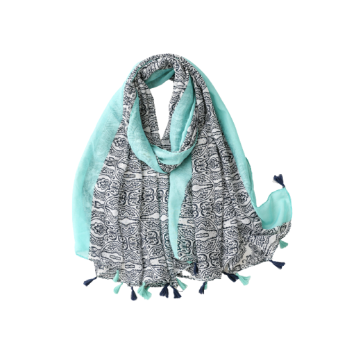 Turquoise and blue paisley scarf with tassels - Don't AsK