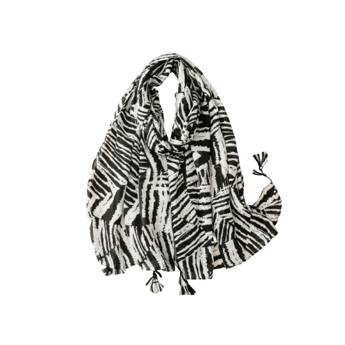 Black and white zebra scarf with tassels - Don't AsK