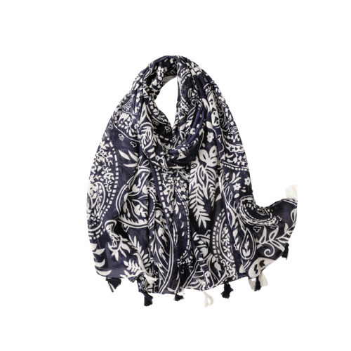 Navy Ikat scarf with tassels - Don't AsK