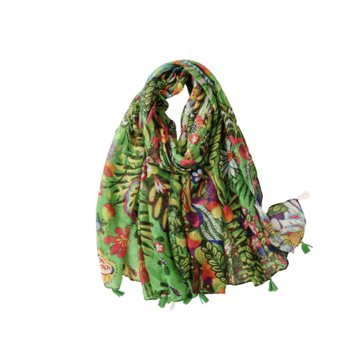 Green tropical scarf with tassels - Don't AsK