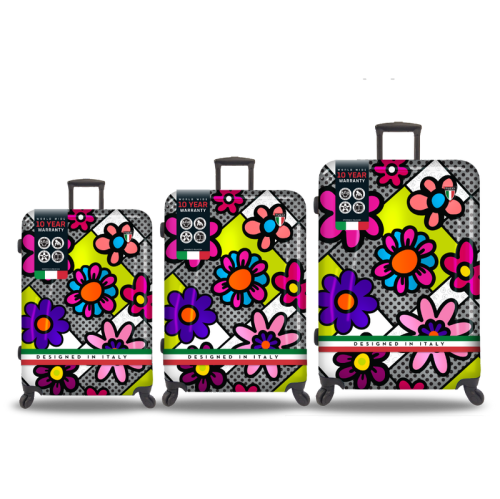 TUCCI ITALY Pop Art Flower Dots 3 PC Sets (20", 24", 28") Luggage Suitcases