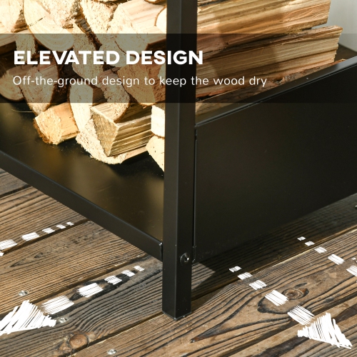 Outsunny Firewood Rack, Log Holder for Fireplace, Outdoor Indoor Wood Storage Stacker, 15.4" x 13.8" x 29.9", Black