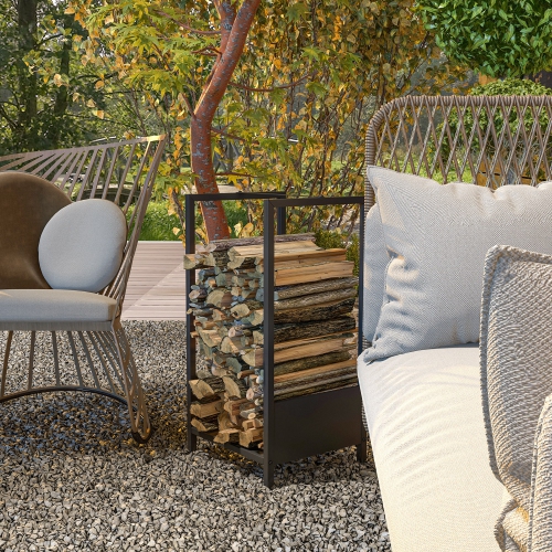 Outsunny Firewood Rack, Log Holder for Fireplace, Outdoor Indoor Wood Storage Stacker, 15.4" x 13.8" x 29.9", Black