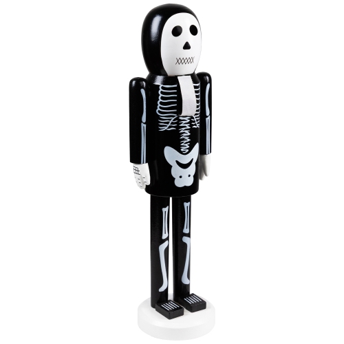 Skeleton Wooden Halloween Nutcracker - 14" - Black and White