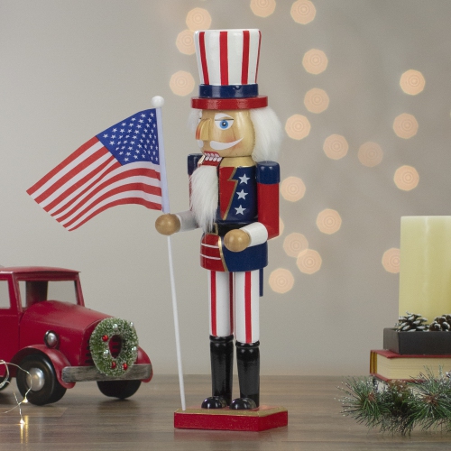 15 Patriotic Red and Blue Wooden Uncle Sam Christmas Nutcracker Tabletop Decor