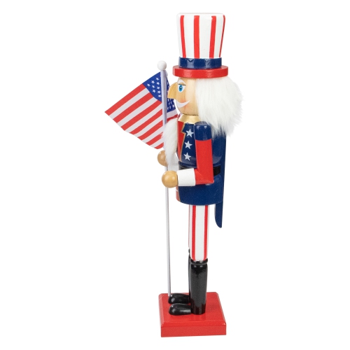 15 Patriotic Red and Blue Wooden Uncle Sam Christmas Nutcracker Tabletop Decor