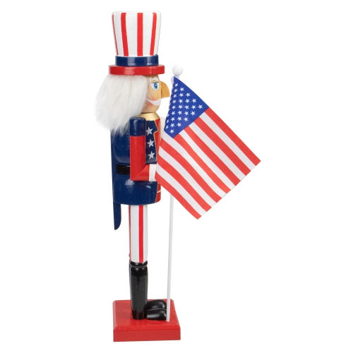 15 Patriotic Red and Blue Wooden Uncle Sam Christmas Nutcracker Tabletop Decor