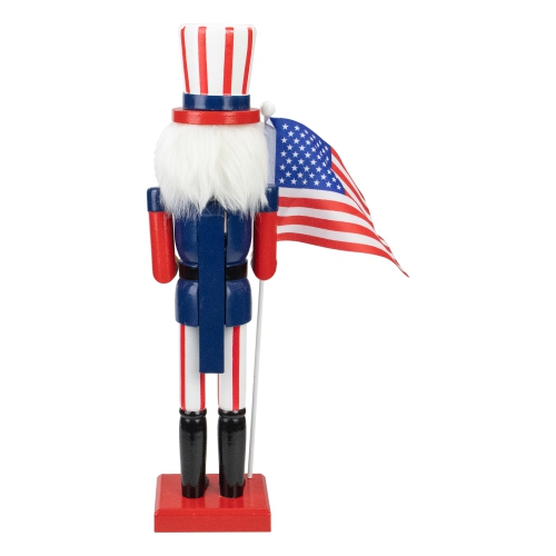 15 Patriotic Red and Blue Wooden Uncle Sam Christmas Nutcracker Tabletop Decor
