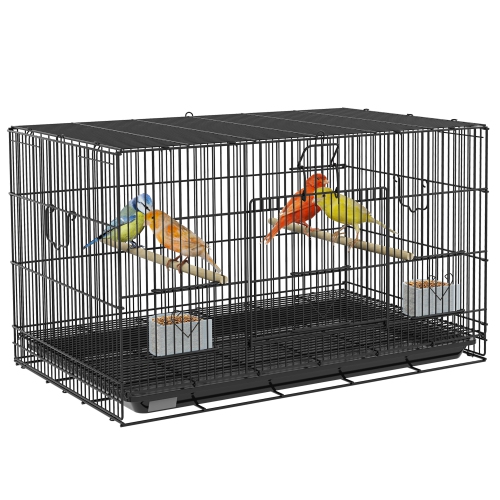 PawHut – cage à oiseau de 18 po pour canaries, bancs d’oiseaux de Lovebirds, cage de Budgie avec plateau amovible, panneau en filet inférieur, perche