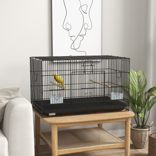 PawHut Birdcage for Canaries, Lovebirds Finches, Budgie Cage with Removable Tray, Bottom Mesh Panel, Wooden Perches, Swing, Ramp, Food Containers,