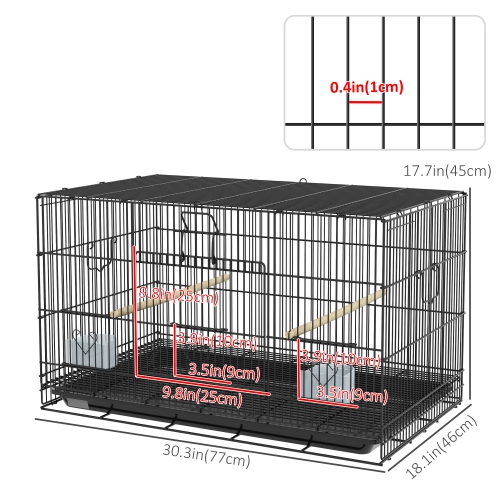 PawHut Birdcage for Canaries, Lovebirds Finches, Budgie Cage with Removable Tray, Bottom Mesh Panel, Wooden Perches, Swing, Ramp, Food Containers,