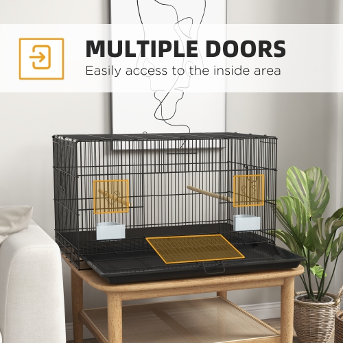 PawHut Birdcage for Canaries, Lovebirds Finches, Budgie Cage with Removable Tray, Bottom Mesh Panel, Wooden Perches, Swing, Ramp, Food Containers,