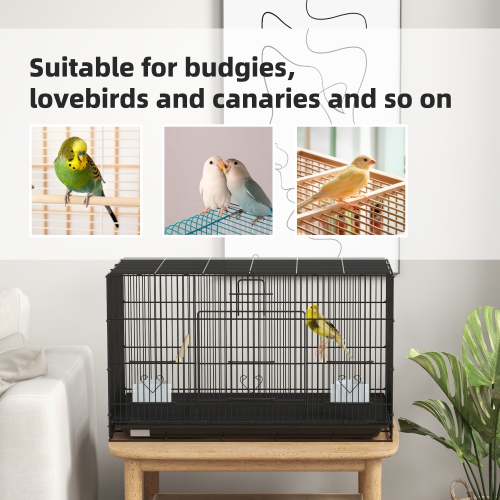 PawHut Birdcage for Canaries, Lovebirds Finches, Budgie Cage with Removable Tray, Bottom Mesh Panel, Wooden Perches, Swing, Ramp, Food Containers,