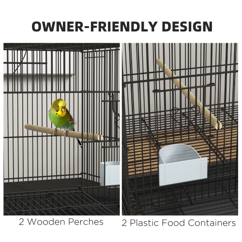 PawHut Birdcage for Canaries, Lovebirds Finches, Budgie Cage with Removable Tray, Bottom Mesh Panel, Wooden Perches, Swing, Ramp, Food Containers,