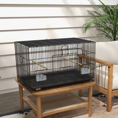 PawHut Birdcage for Canaries, Lovebirds Finches, Budgie Cage with Removable Tray, Bottom Mesh Panel, Wooden Perches, Swing, Ramp, Food Containers,