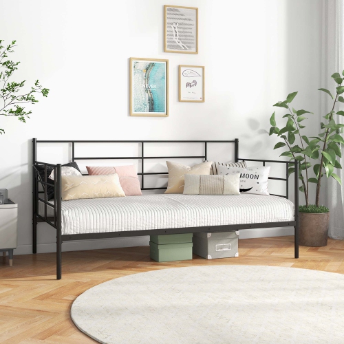 Costway Twin Size Metal Daybed Heavy Duty Sofa Bed Frame Mattress Foundation Black