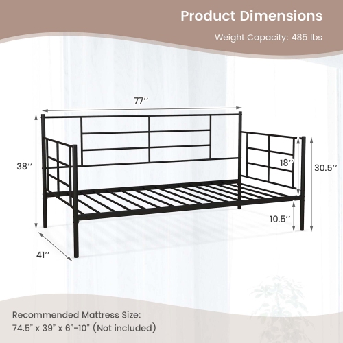 Costway Twin Size Metal Daybed Heavy Duty Sofa Bed Frame Mattress Foundation Black