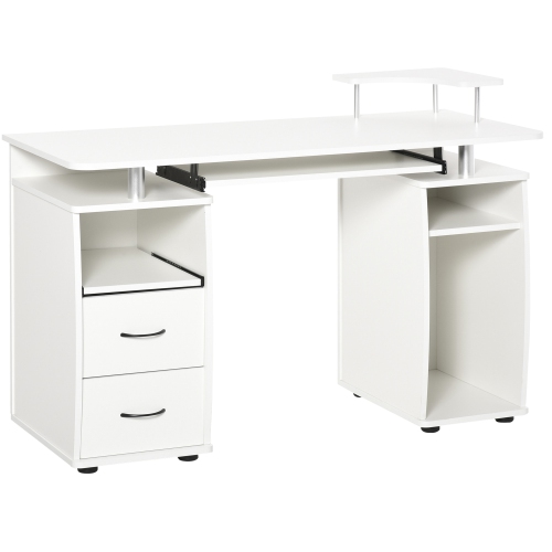 HOMCOM  Computer Desk With Keyboard Tray, Cpu Stand, Writing Desk With Drawers, Workstation for Home Office In White