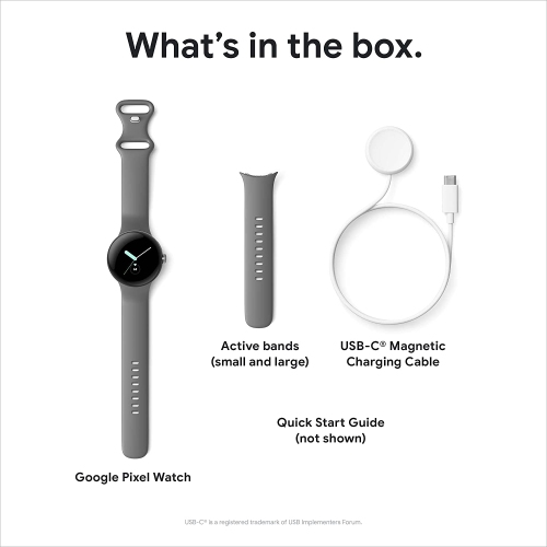 Google Pixel Watch, Matte Black Stainless Steel Case, Active Band in Obsidian, LTE, 41mm
