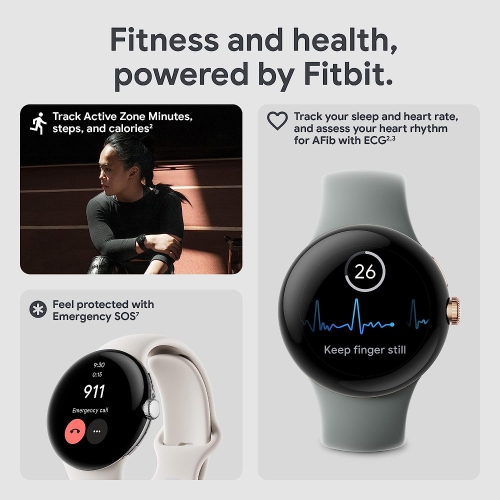 Google Pixel Watch, Matte Black Stainless Steel Case, Active