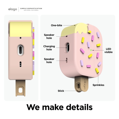 elago Ice Cream Case Compatible with AirPods Pro 2nd Generation Case, Carabiner Included, Supports Wireless Charging, Full Protection