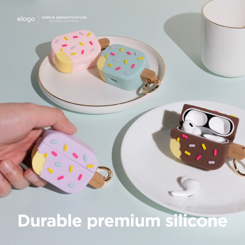 elago Ice Cream Case Compatible with AirPods Pro 2nd Generation Case, Carabiner Included, Supports Wireless Charging, Full Protection