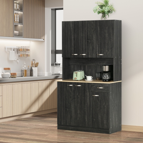 HOMCOM 71" Kitchen Buffet Cabinet with Hutch, Freestanding Kitchen Pantry Cabinet with Microwave Stand, Coffee Bar with Doors, Adjustable Shelves,