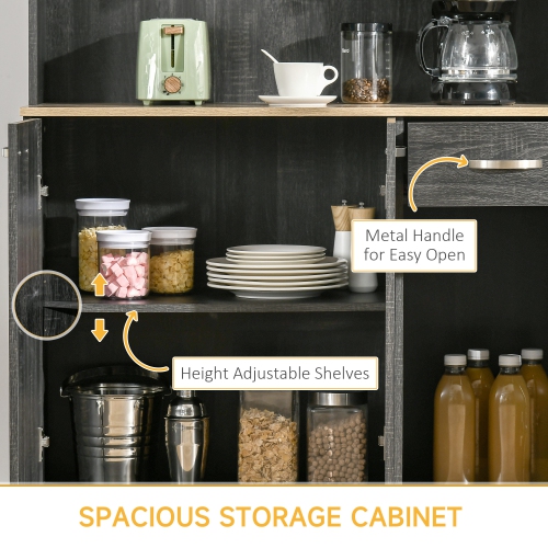 HOMCOM 71" Kitchen Buffet Cabinet with Hutch, Freestanding Kitchen Pantry Cabinet with Microwave Stand, Coffee Bar with Doors, Adjustable Shelves,