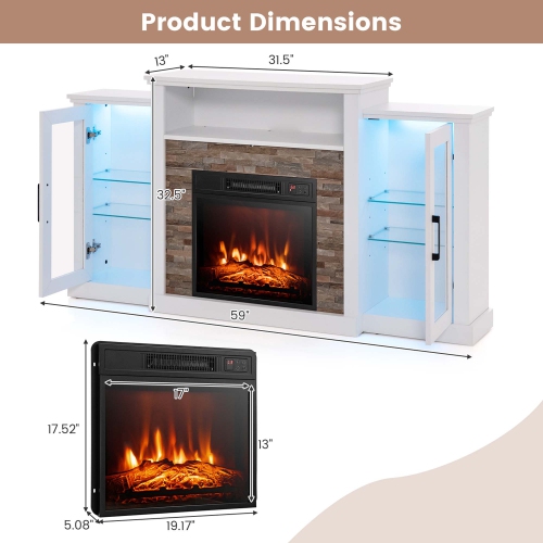 Costway Fireplace TV Stand with Led Lights & 18" Electric Fireplace For 65" Wall-Mounted TV