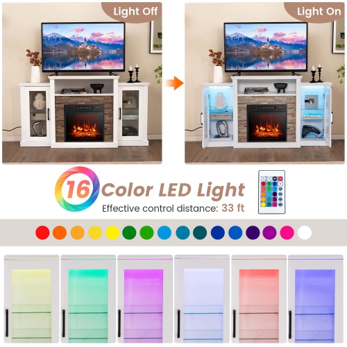Costway Fireplace TV Stand with Led Lights & 18" Electric Fireplace For 65" Wall-Mounted TV