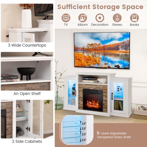 Costway Fireplace TV Stand with Led Lights & 18" Electric Fireplace For 65" Wall-Mounted TV