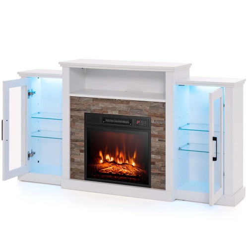 Costway Fireplace TV Stand with Led Lights & 18" Electric Fireplace For 65" Wall-Mounted TV